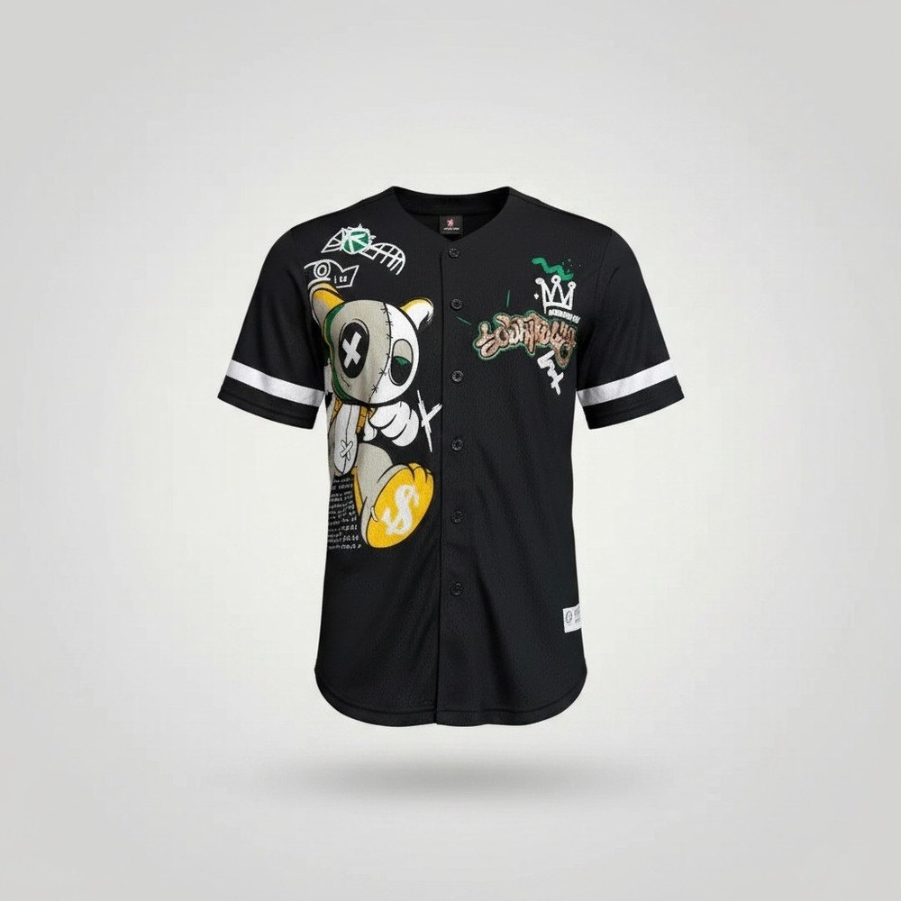Southpole Baseball Jersey Men Large Black Graphic Urban Streetwear Y2K Hip Hop